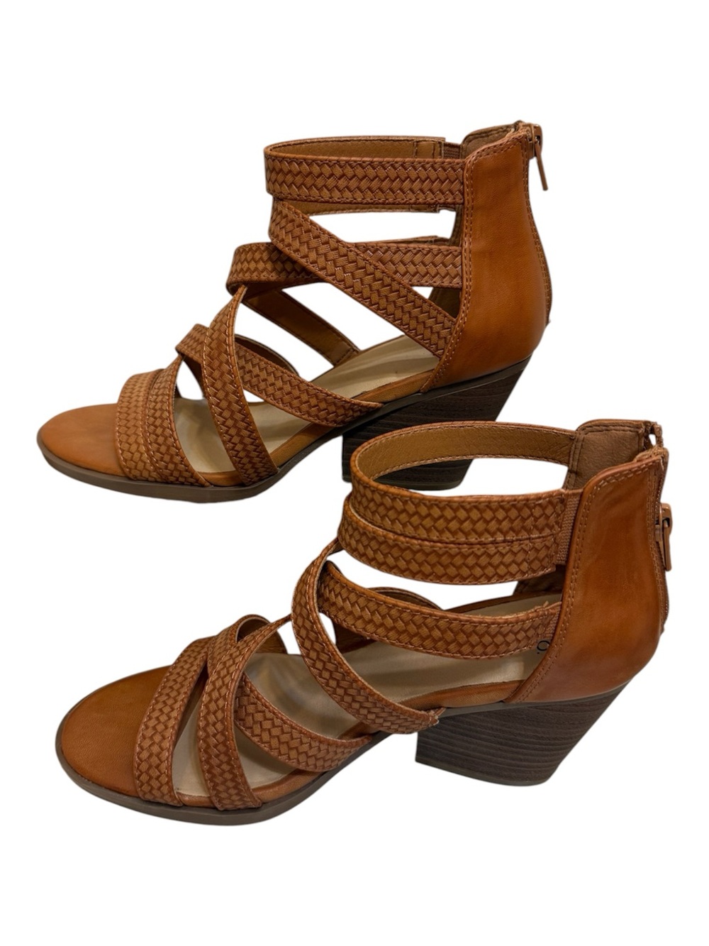 FRYE AND CO. | Gale Cognac Braided Strappy Block Heel Sandals